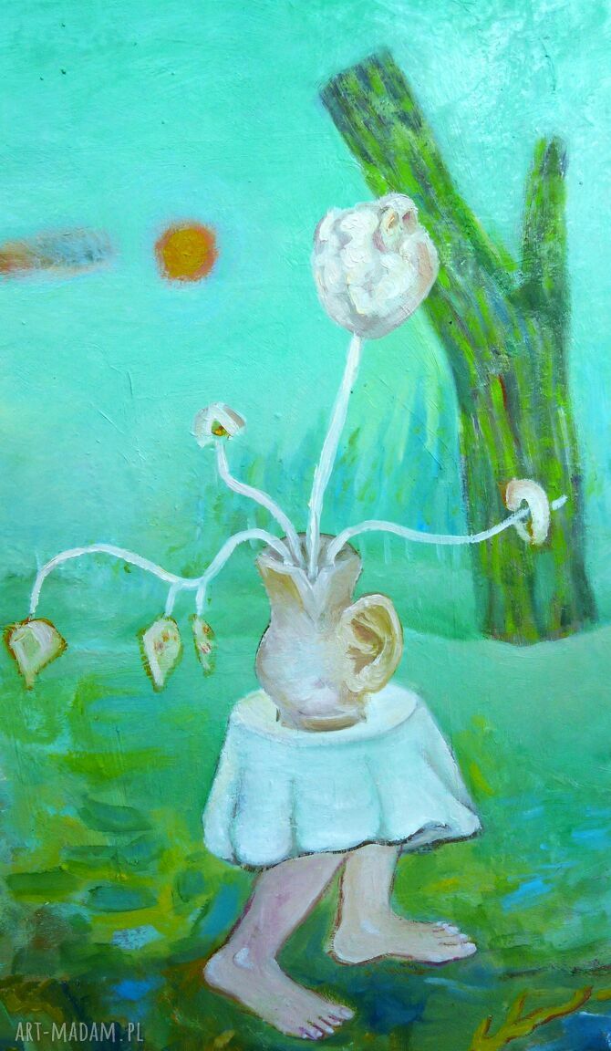 Chodzą słuchy - obraz olejny 50 x 70 cm w surrealizmie naiwnym
