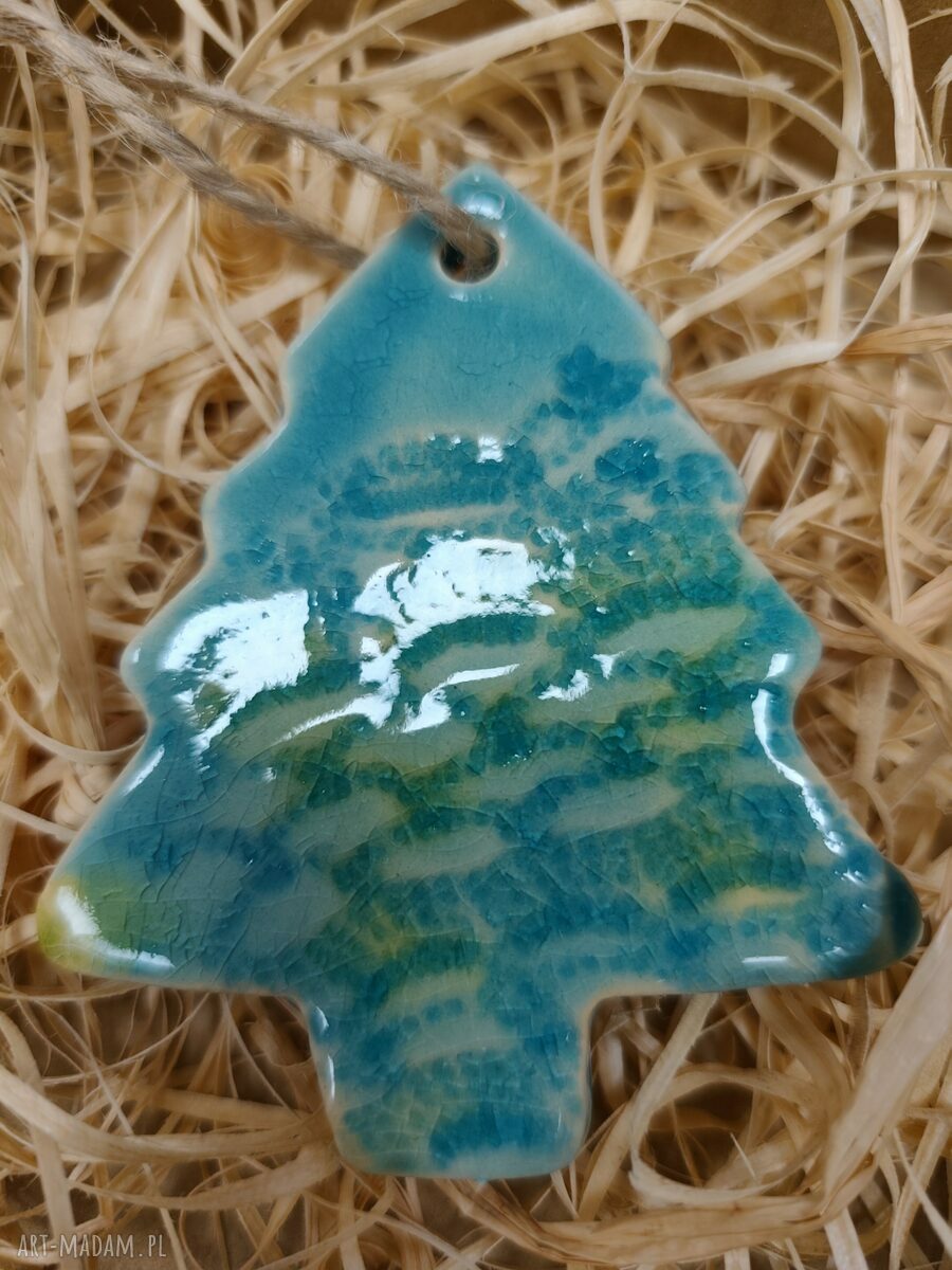 Turkusowa choinka ceramiczna - zawieszka świąteczna Wolna Chwila (9,5 cm)