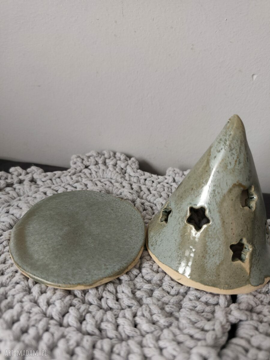 Choinka ceramiczna lampion 10 cm - ręcznie robiona ozdoba bożonarodzeniowa