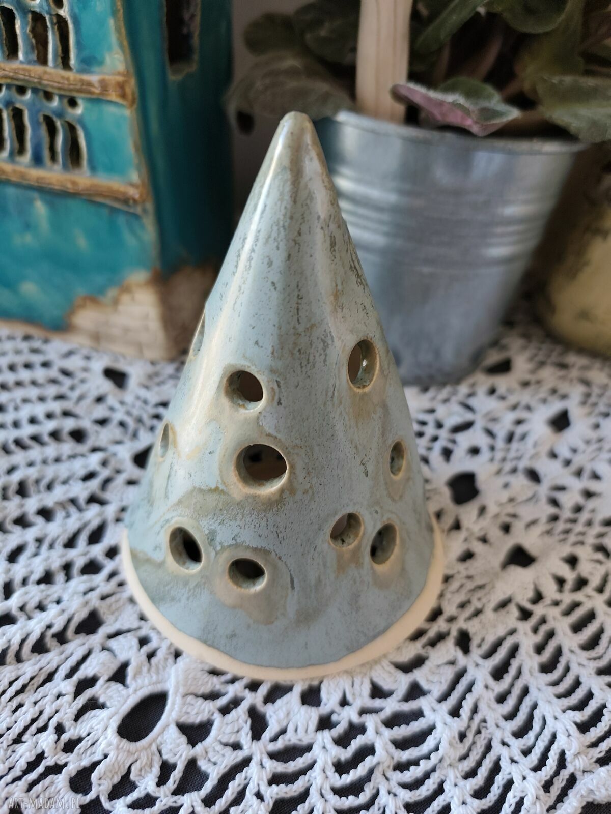 Choinka ceramiczna - lampion w kolorze malachit (13 cm)