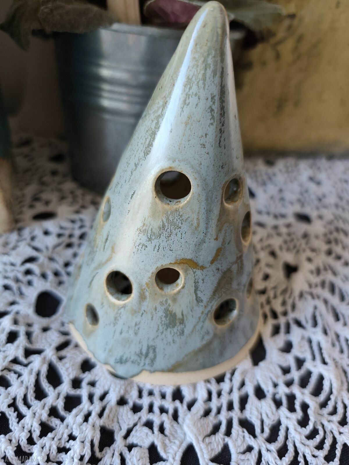 Choinka ceramiczna - lampion w kolorze malachit 13 cm