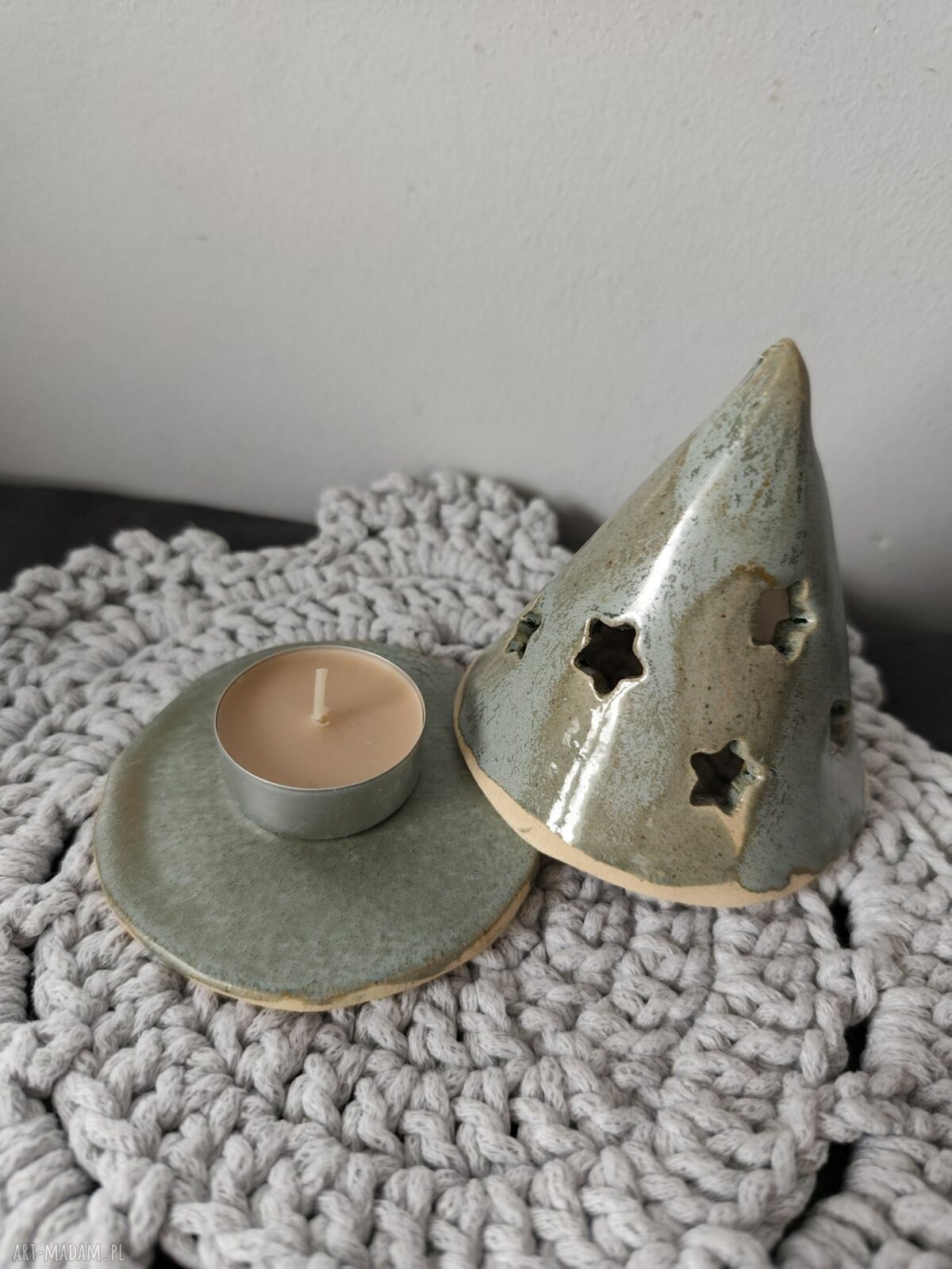 Choinka ceramiczna lampion 10 cm - ręcznie robiona ozdoba bożonarodzeniowa