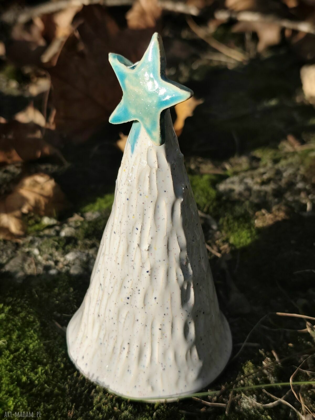 Ręcznie robiona choinka ceramiczna 13-14 cm - biała ozdoba na Boże Narodzenie