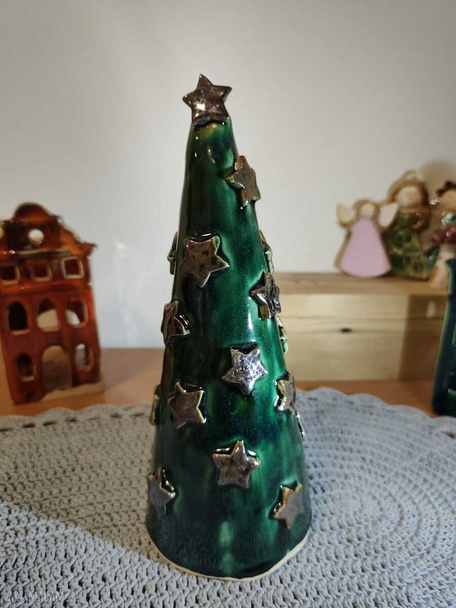 Choinka ceramiczna 25 cm - świąteczna ozdoba na prezent do domu i biura