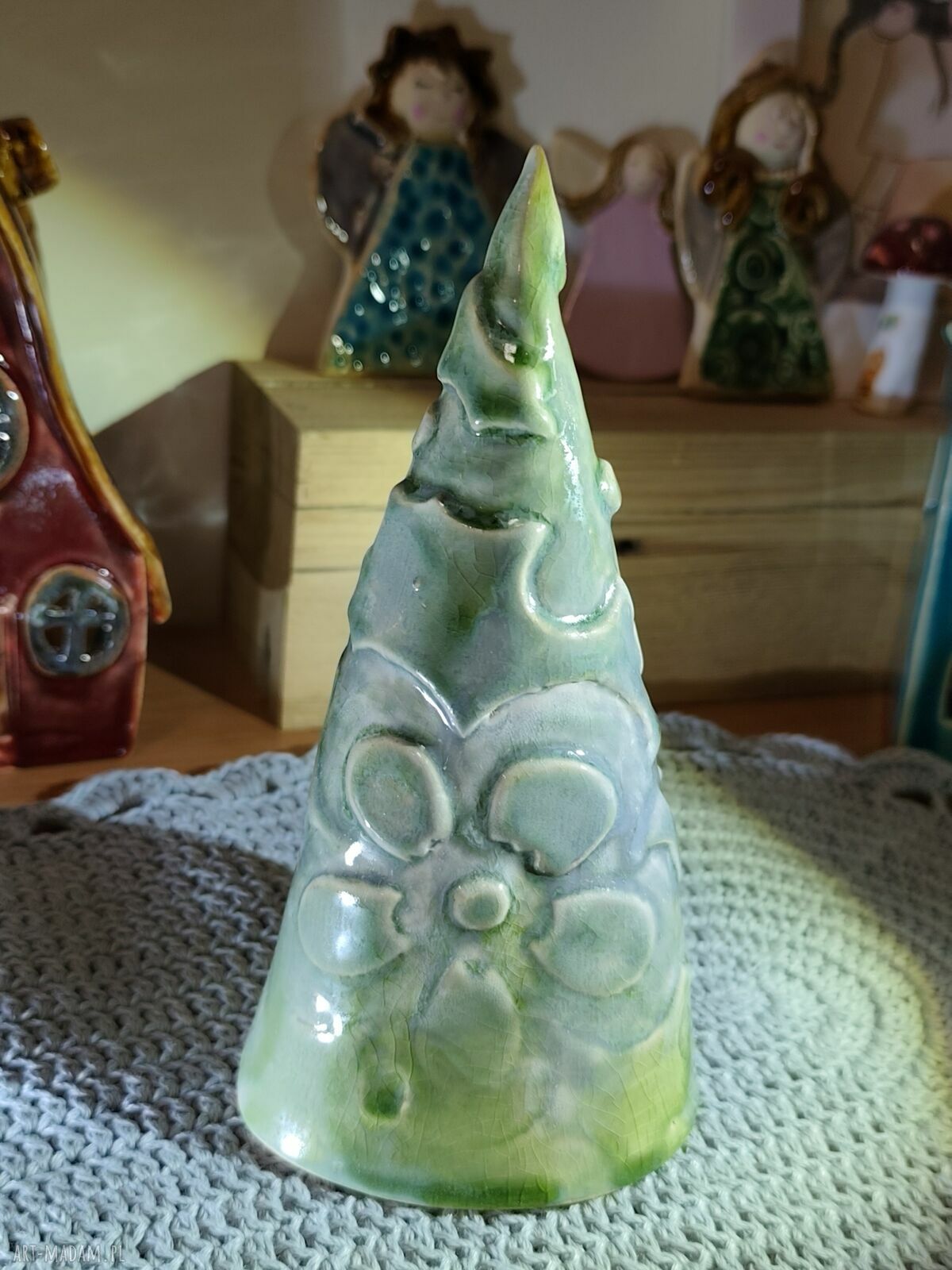 Zielona choinka ceramiczna 17 cm - ręcznie wykonana ozdoba świąteczna