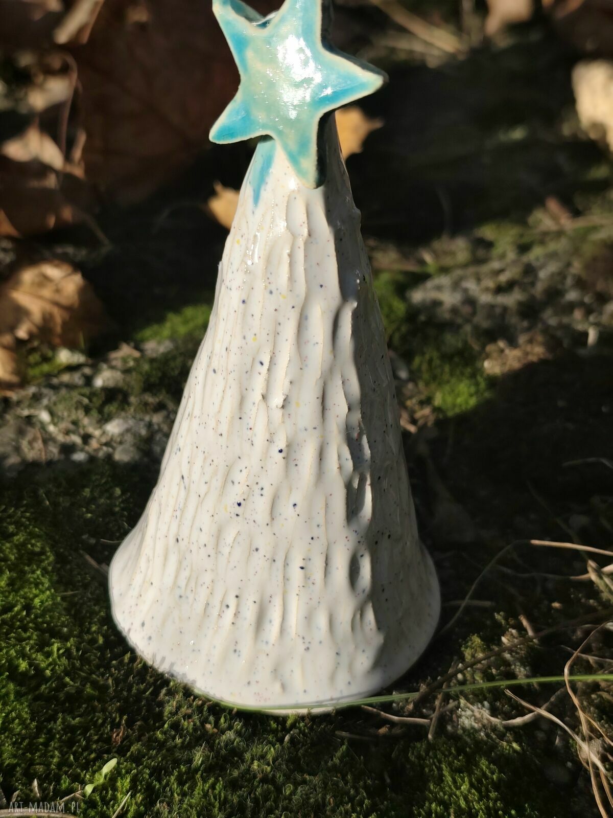 Ręcznie robiona choinka ceramiczna 13-14 cm - biała ozdoba na Boże Narodzenie