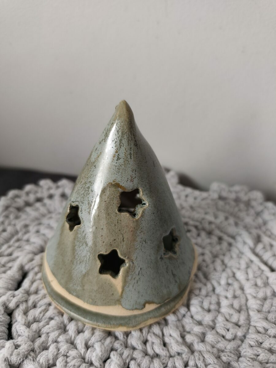 Choinka ceramiczna lampion 10 cm - ręcznie robiona ozdoba bożonarodzeniowa