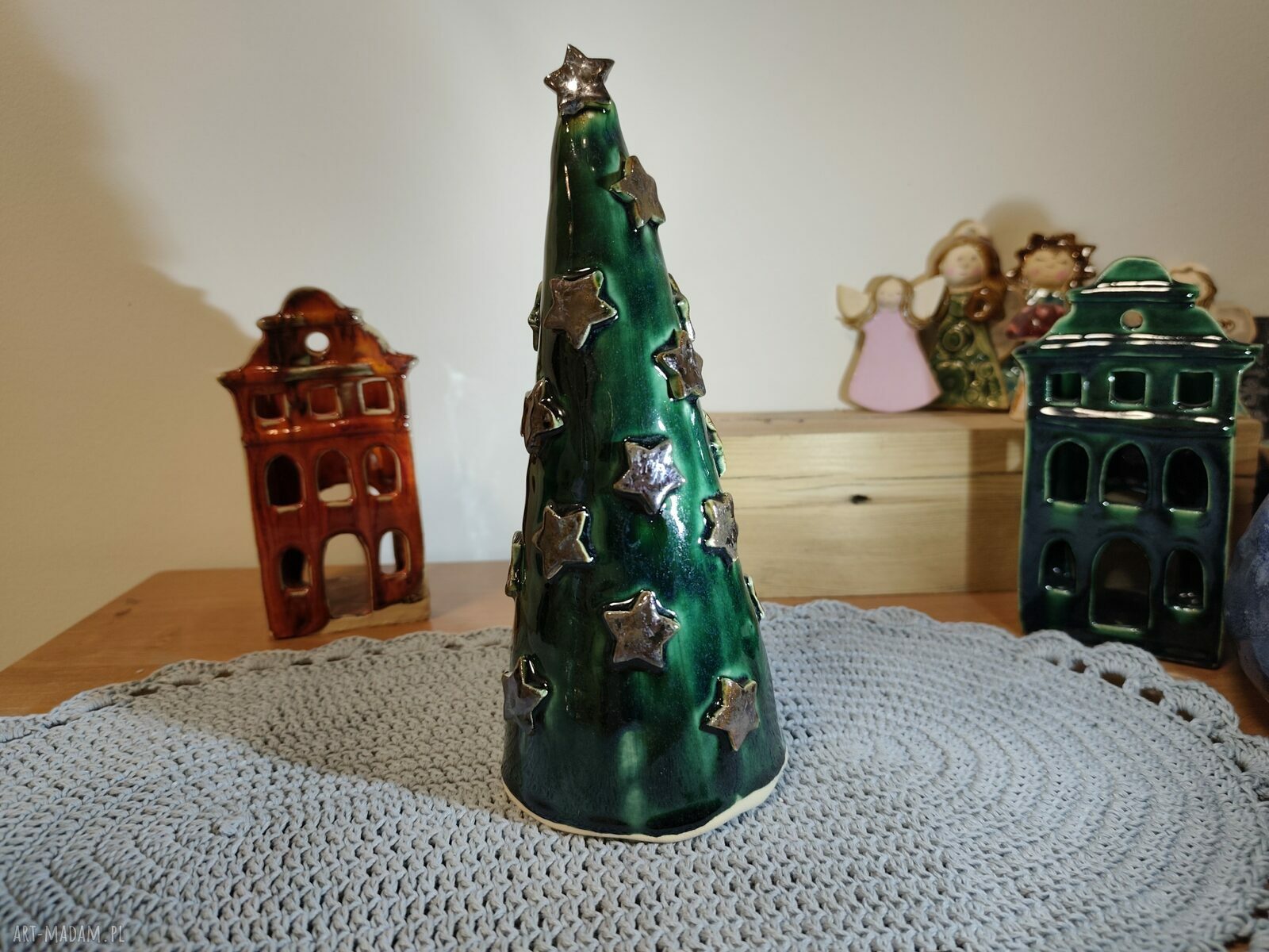 Choinka ceramiczna 25 cm - świąteczna ozdoba na prezent do domu i biura