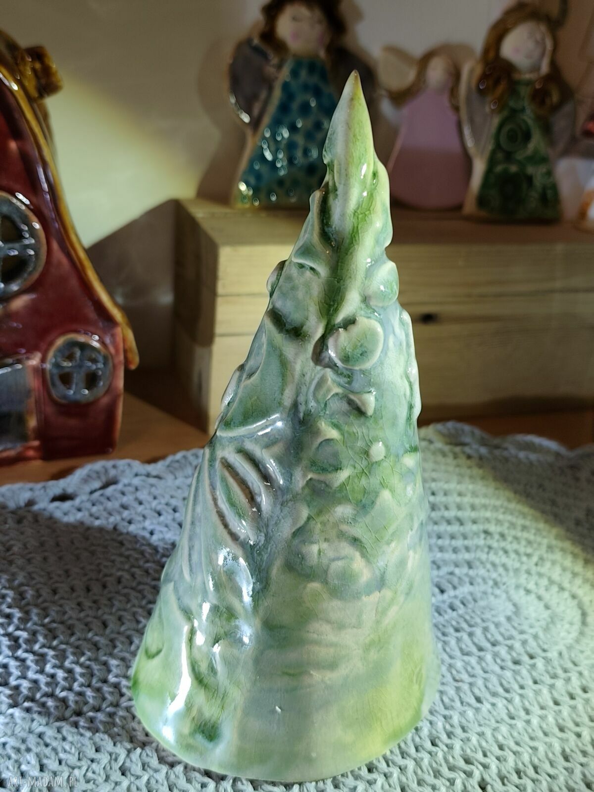 Zielona choinka ceramiczna 17 cm - ręcznie wykonana ozdoba świąteczna