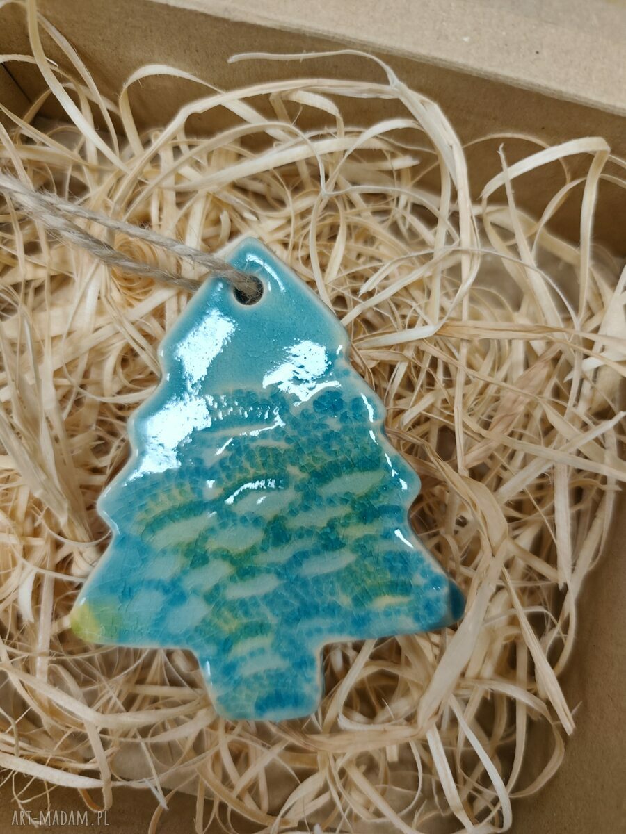Turkusowa choinka ceramiczna - zawieszka świąteczna Wolna Chwila (9,5 cm)