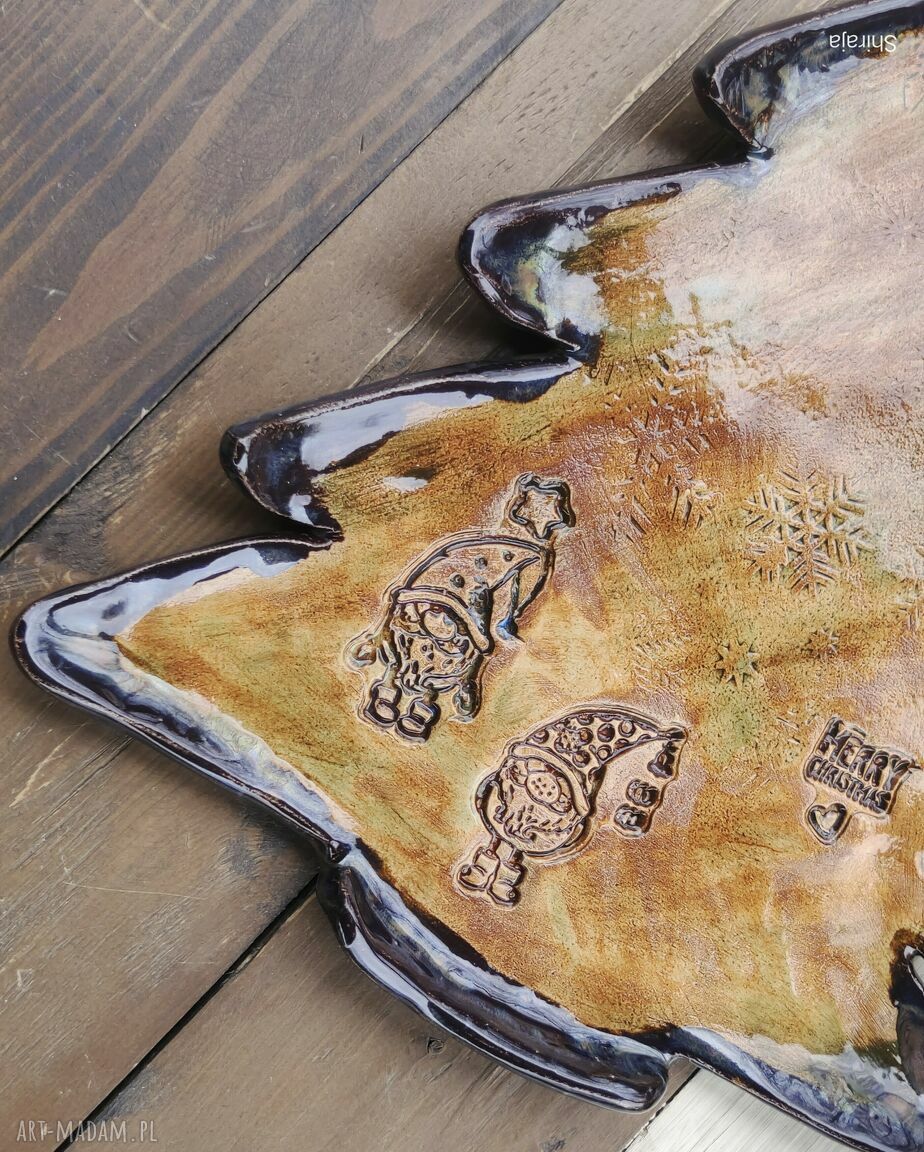 Ceramiczna choinka - talerz i patera z zimowymi skrzatami (c 825)