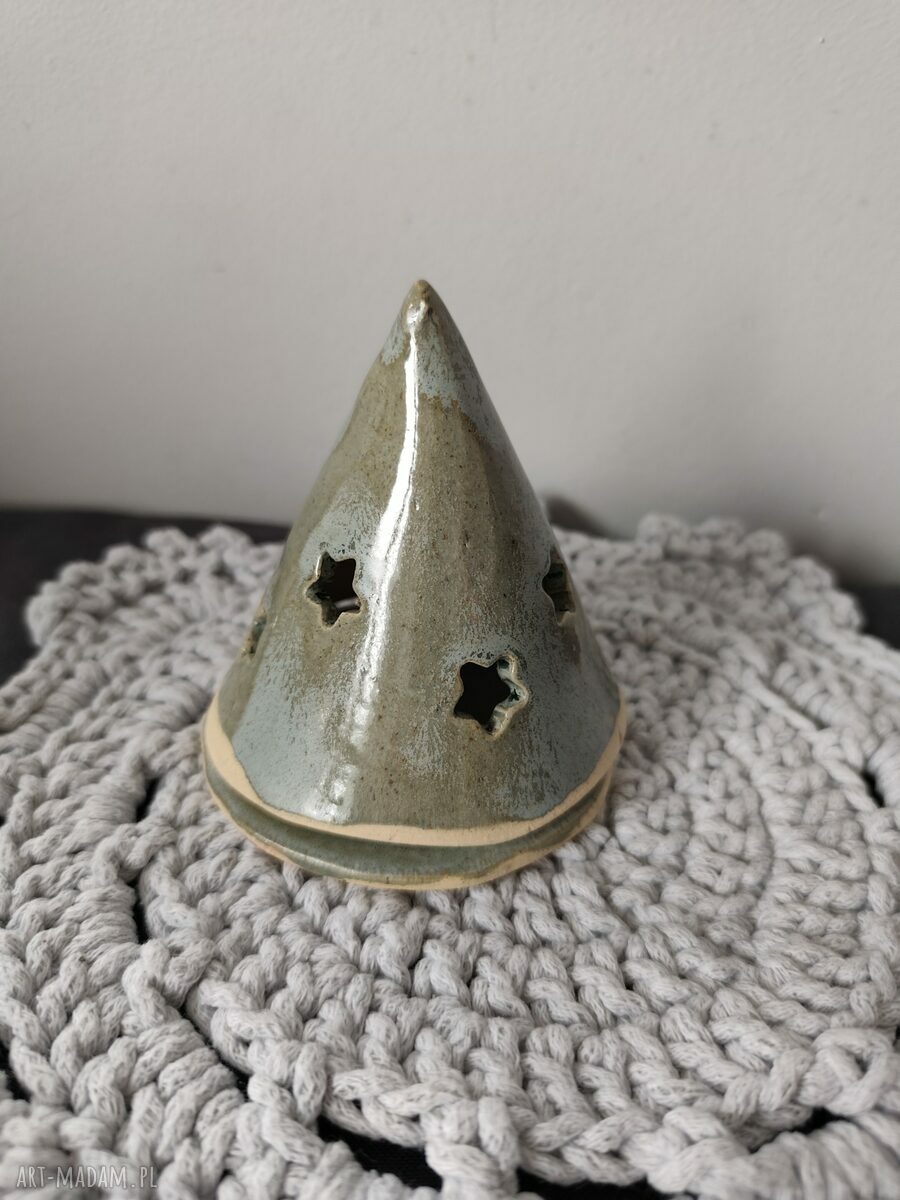 Choinka ceramiczna lampion 10 cm - ręcznie robiona ozdoba bożonarodzeniowa