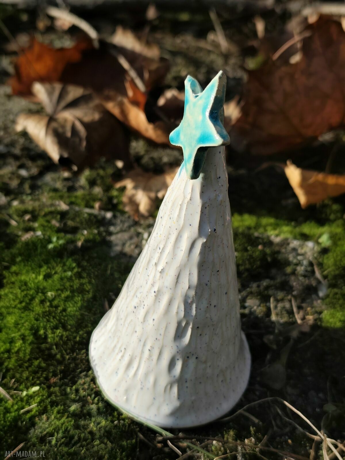 Ręcznie robiona choinka ceramiczna 13-14 cm - biała ozdoba na Boże Narodzenie