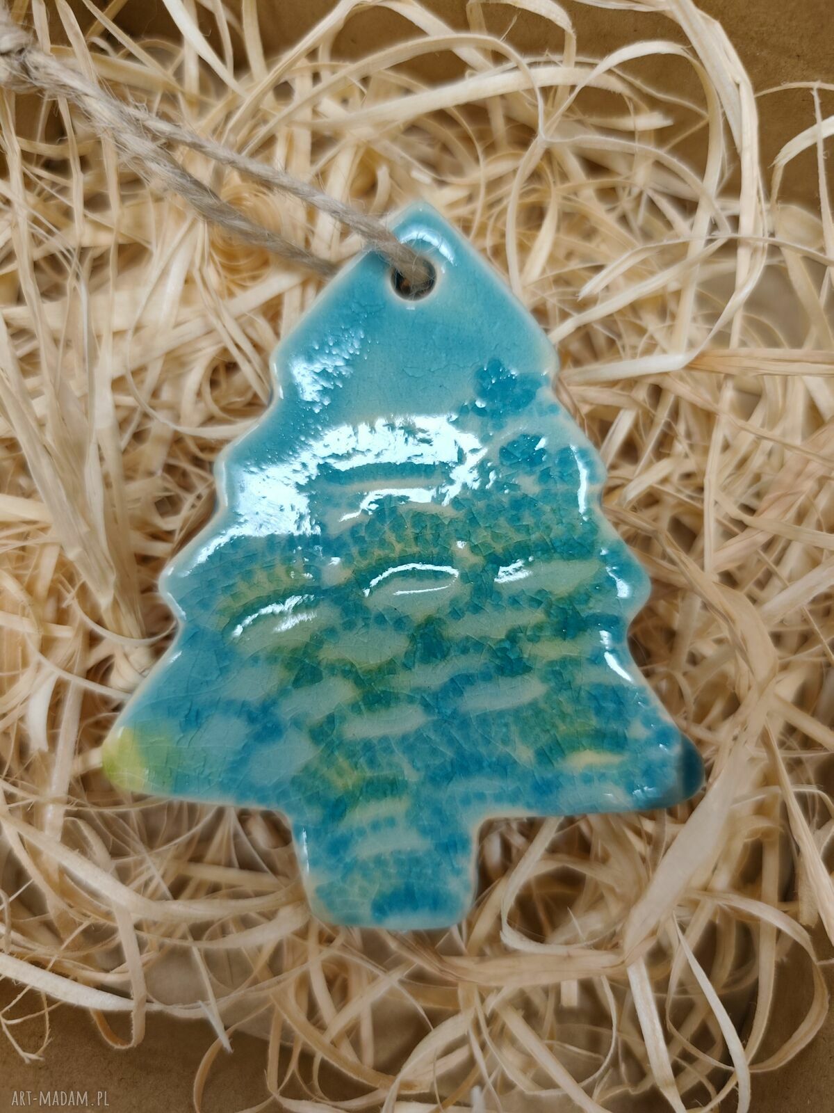Turkusowa choinka ceramiczna - zawieszka świąteczna Wolna Chwila 9,5 cm