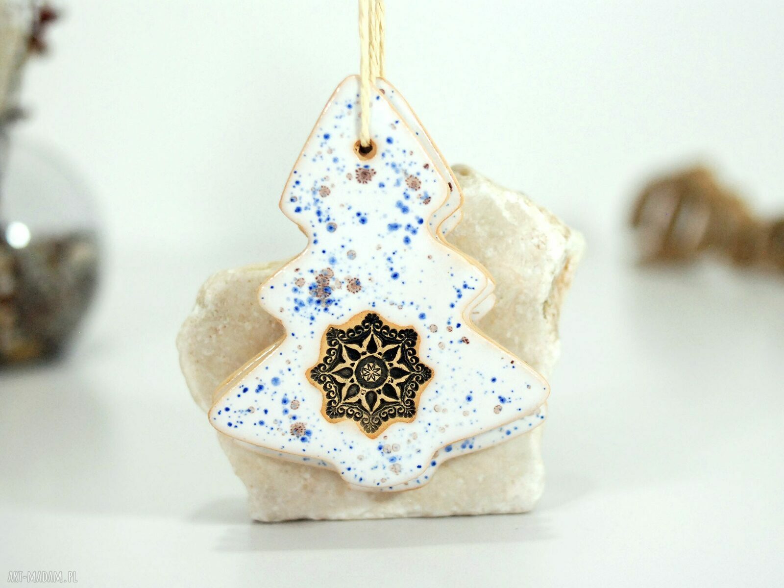 Zestaw 3 ceramicznych choinek na świąteczne zawieszki