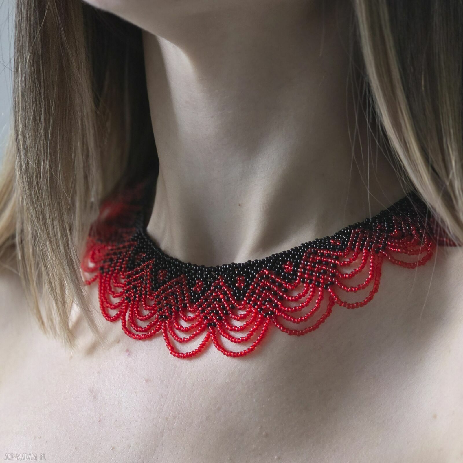 Naszyjnik choker „Mroczna Pokusa” - czerwono-czarna kolia z koralików
