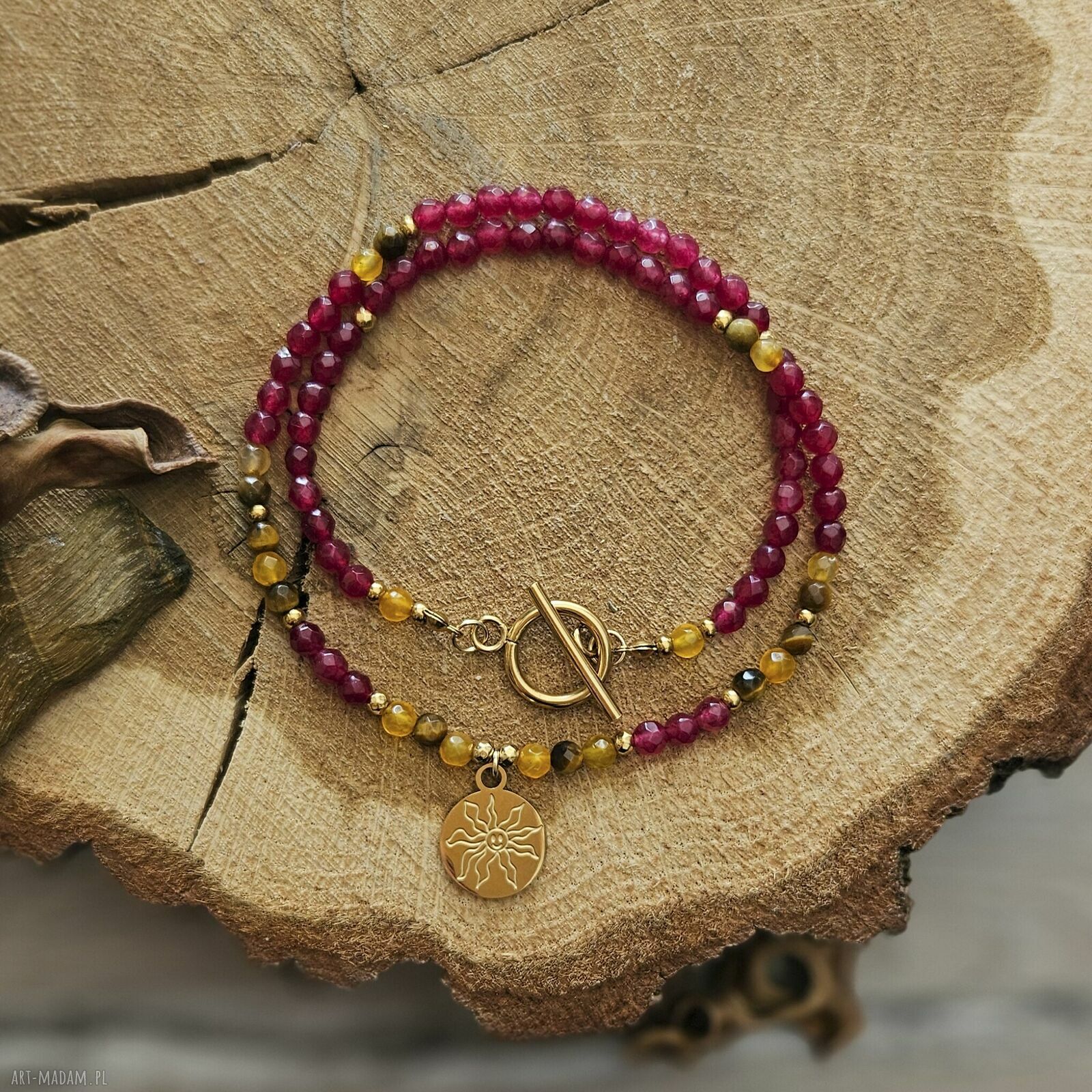 Choker z naturalnymi kamieniami - agat, jadeit i tygrysie oko