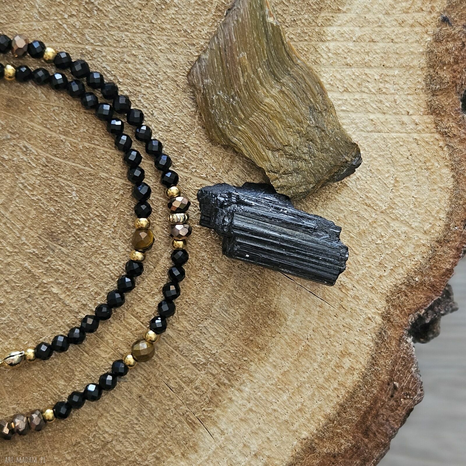 Choker z onyksem, hematytem i tygrysim okiem
