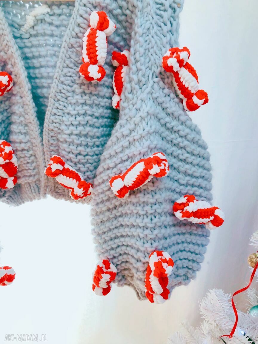 Christmas Candy - kardigan ręcznie dziergany w cukierki z wełny merino