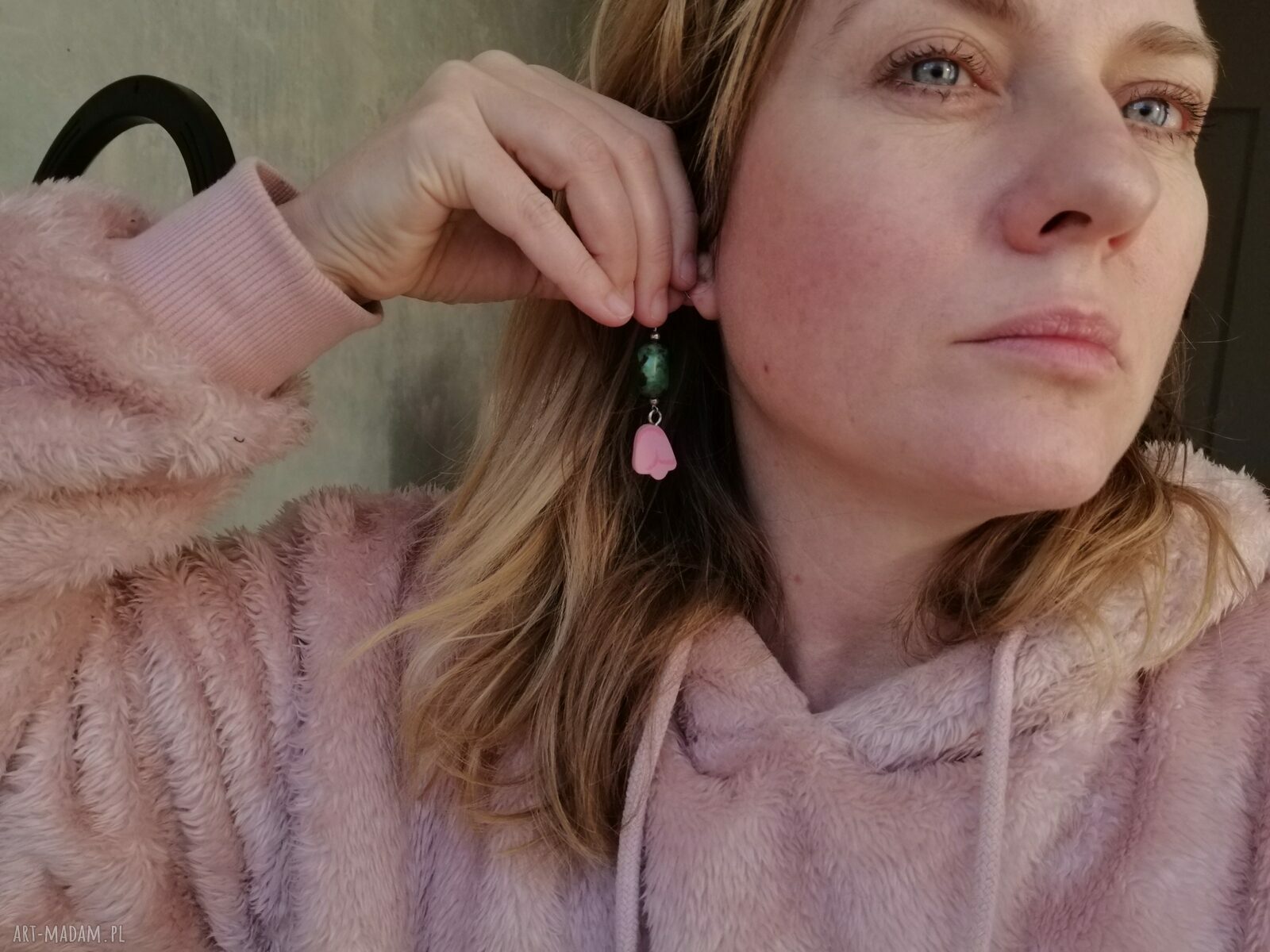 Kolczyki chryzokola i drewno Box L1 - lekkie boho frędzle