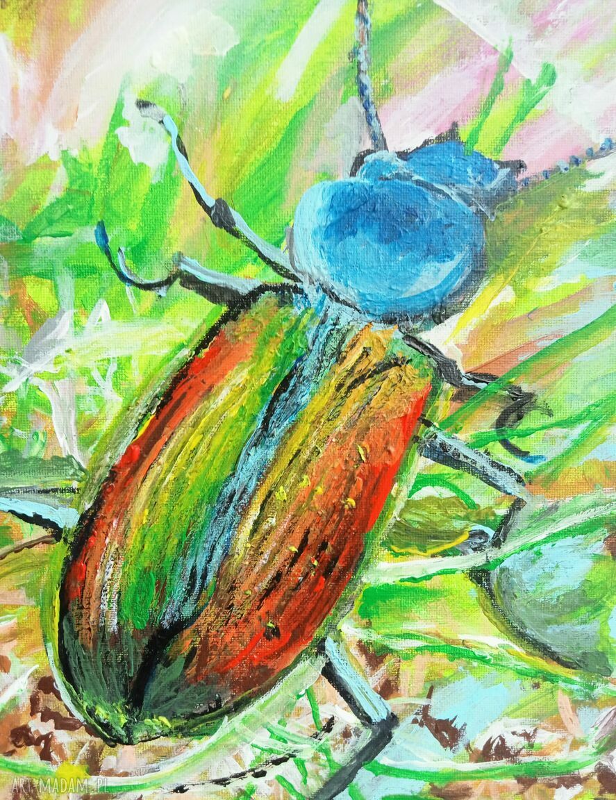 Chrząszcz brzmi w trzcinie - ręcznie malowany obraz akrylowy 30x30