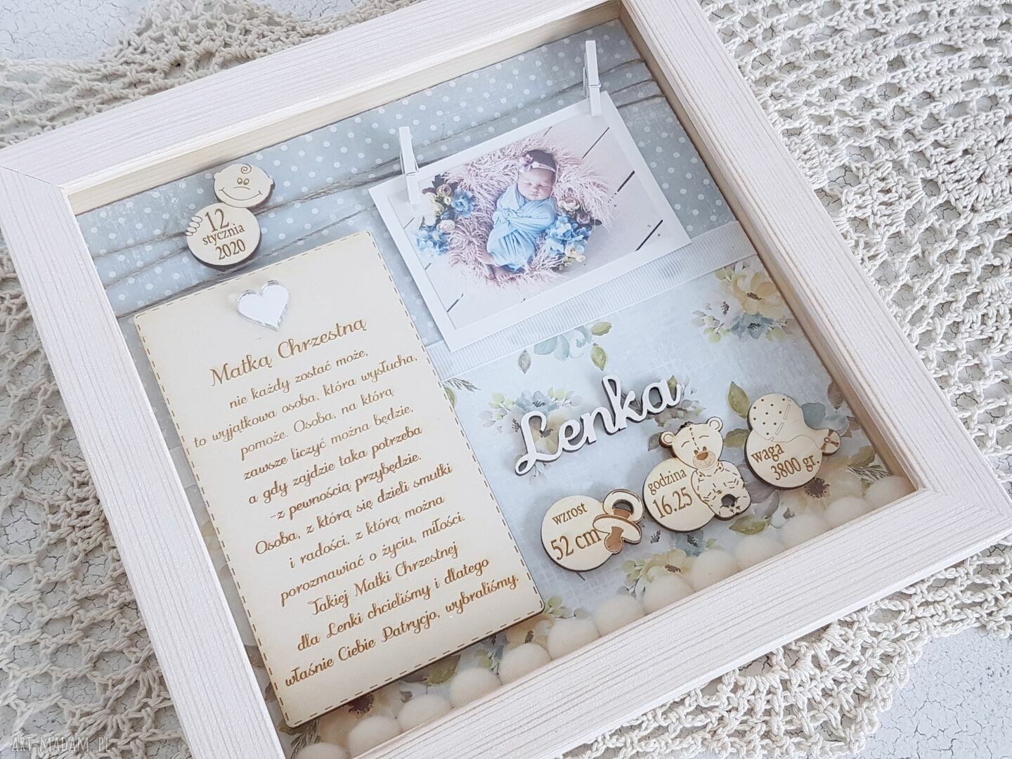 Chrzest chrzciny metryczka prezent podziękowania chrzestnym