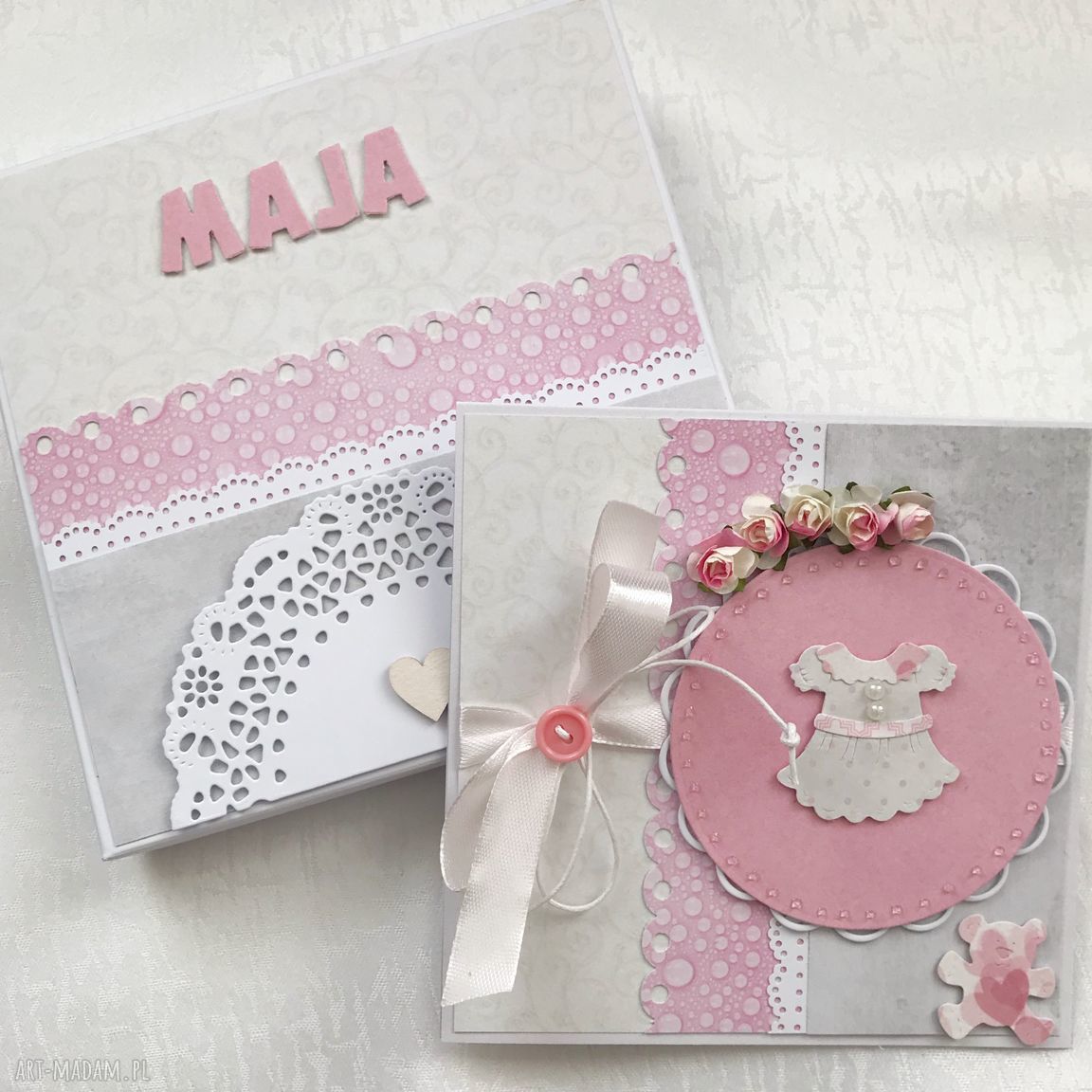 scrapbooking kartki: Kartka w pudełku dla dziewczynki Ręcznie zrobione