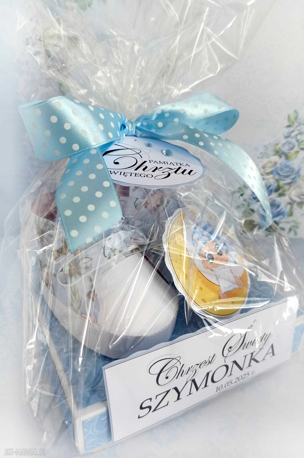 Chrzest święty, kartka w pudełku dla chłopca, niebieska pamiątka, Box, Personalizacja, Urodziny ręcznie wykonane