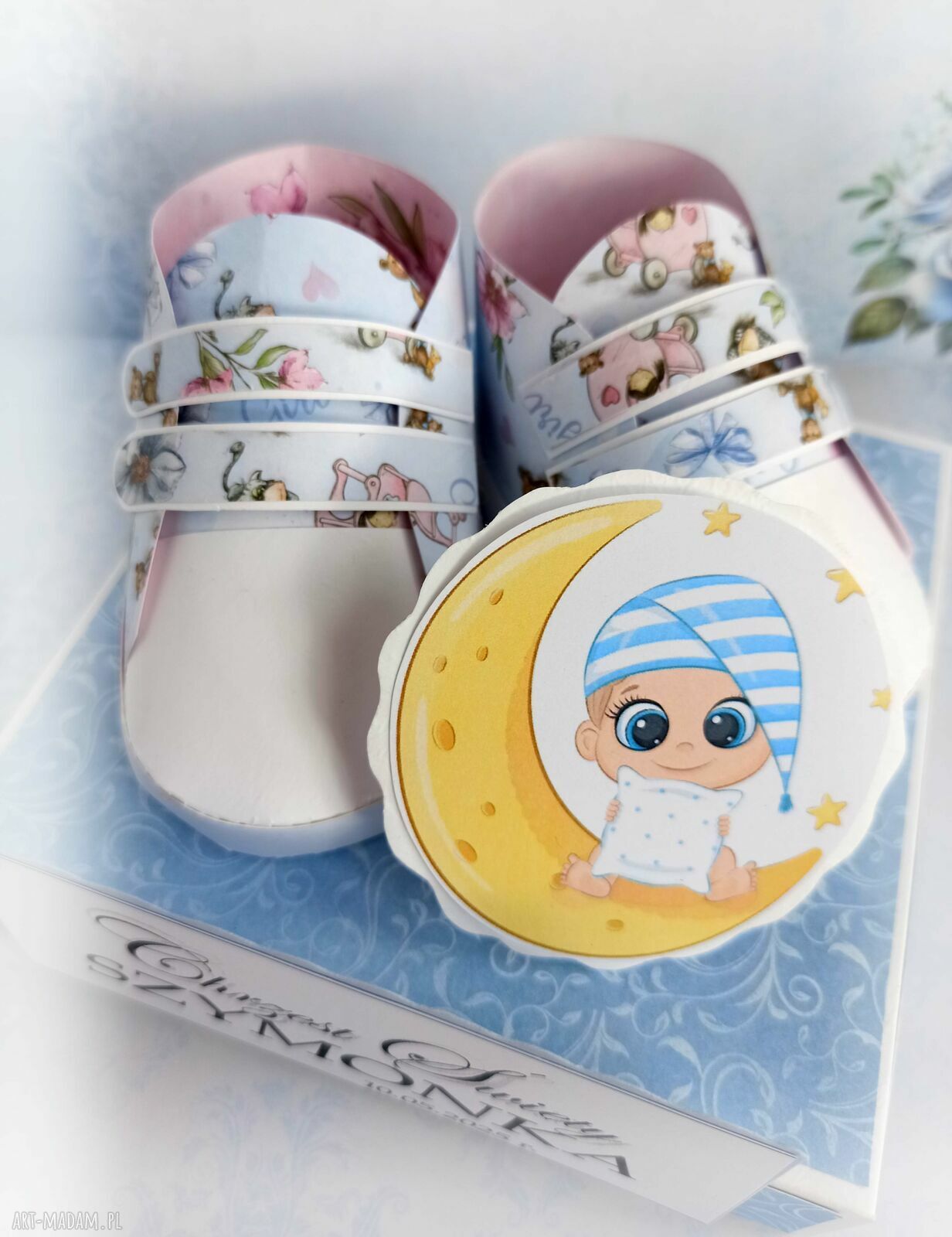 Chrzest święty, kartka w pudełku dla chłopca, niebieska pamiątka, Box, Personalizacja, Urodziny ręcznie wykonane
