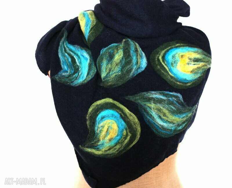 Chusta filcowana z wełny malowana - ciepły komin handmade