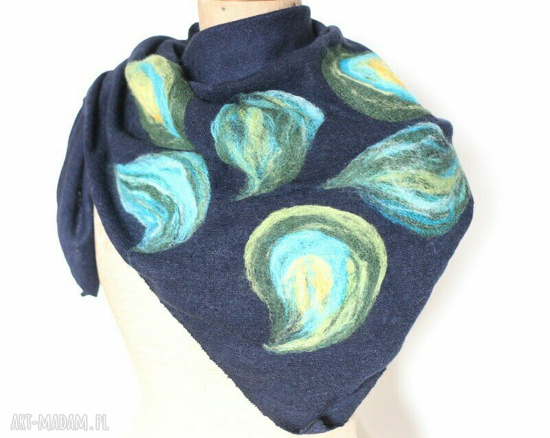 Chusta filcowana z wełny malowana - ciepły komin handmade