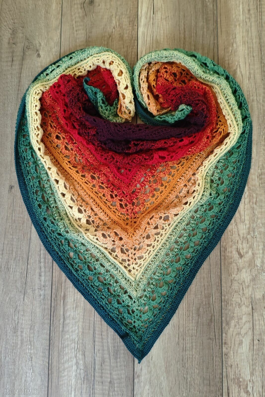 Chusta jesienna magnolia merynos szydełkowa szal wzoru piękne