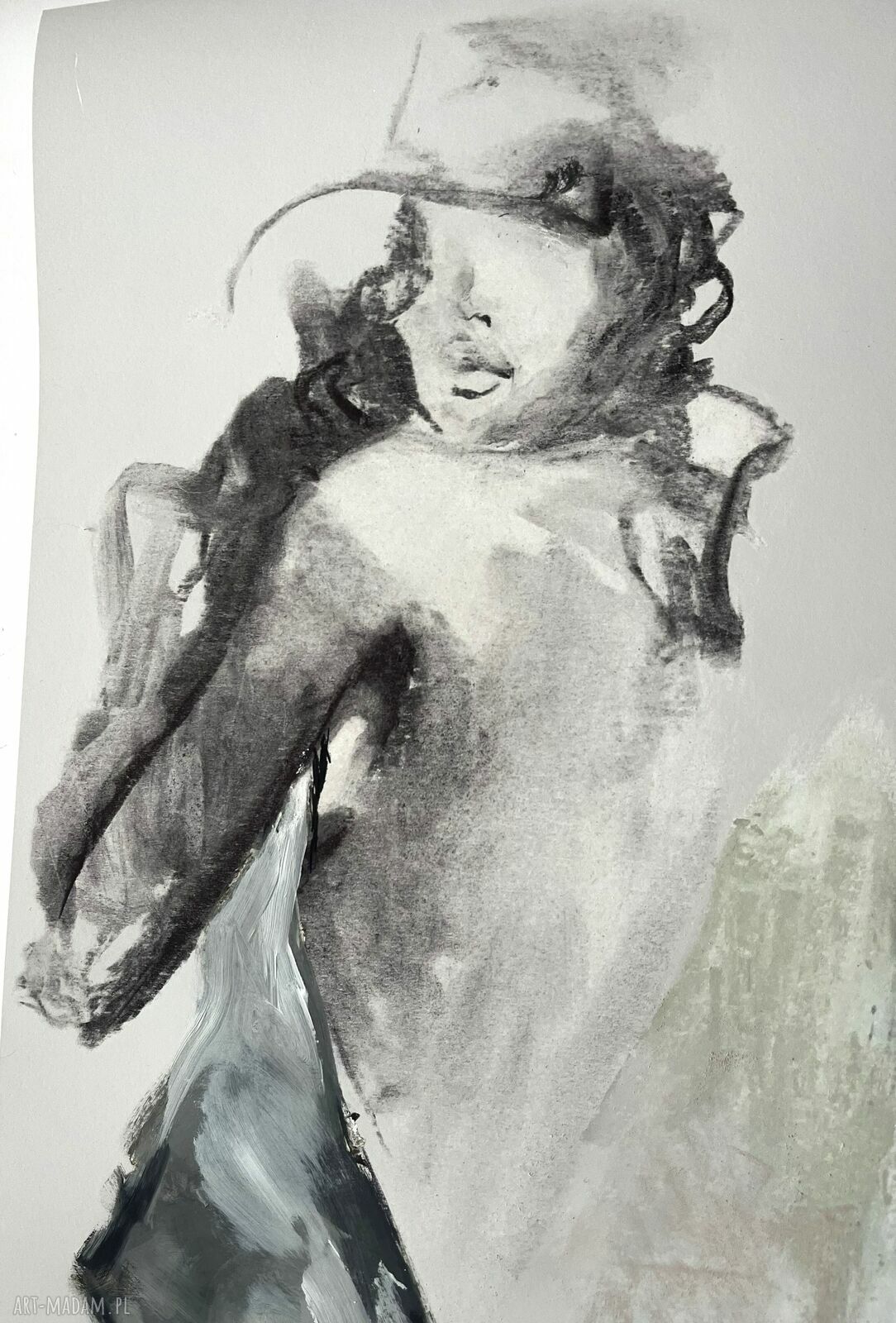 Chusta - kobiecy obraz do sypialni Louka 40x86 cm (inkografia akryl i pastele)