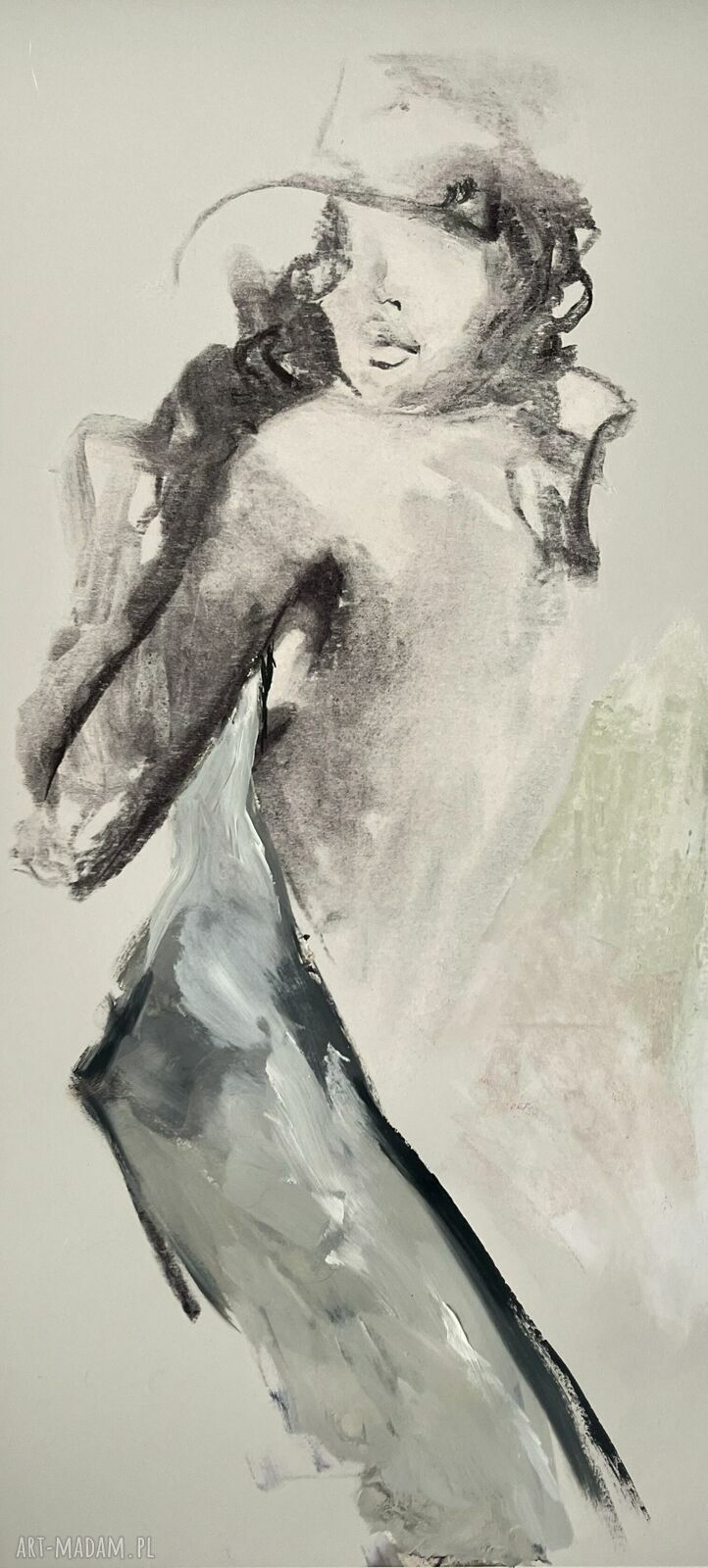 Chusta - kobiecy obraz do sypialni Louka 40x86 cm inkografia akryl i pastele