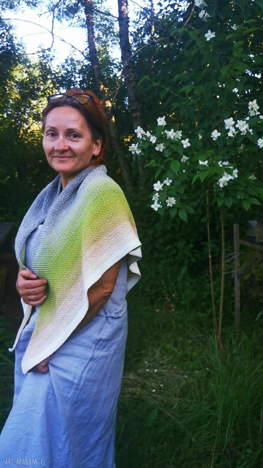Chusta mech „Leśna Mgła” - ręcznie szydełkowana ombre, miękka i nie gryzie