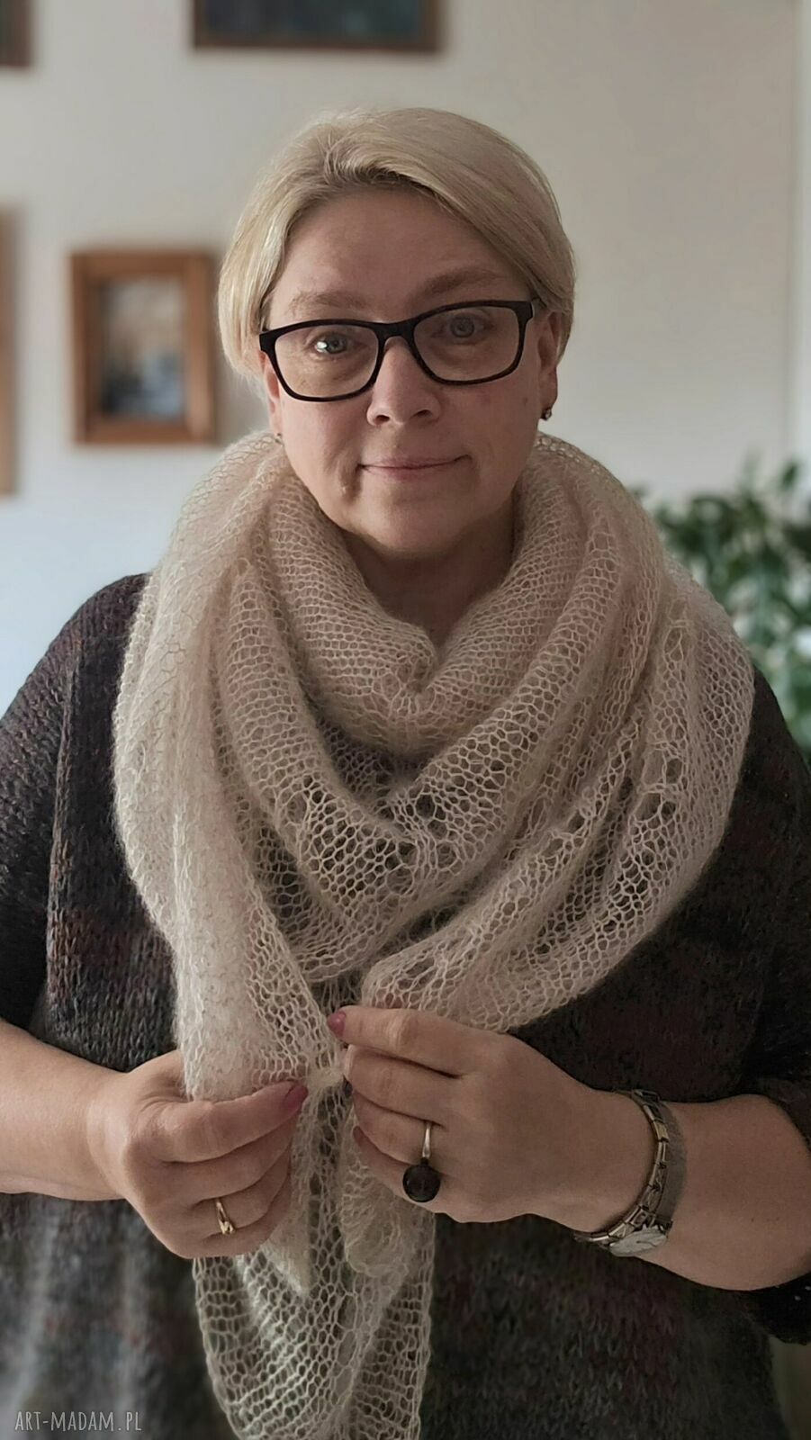 Chusta Mgła - ręcznie robiona z moheru i jedwabiu