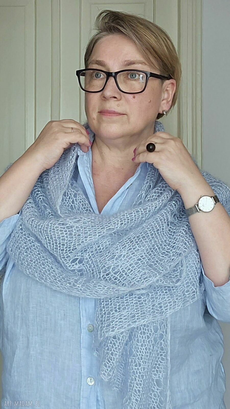 Chusta Mgła z moheru i jedwabiu - ręcznie robiona na drutach