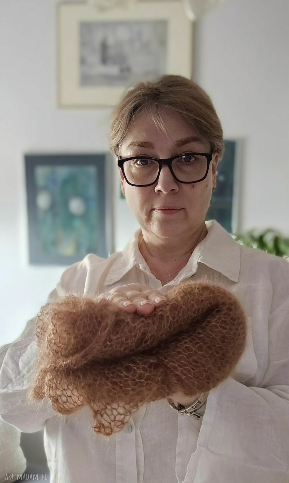 Chusta Mgła duża chusta na drutach z moheru i jedwabiu na prezent