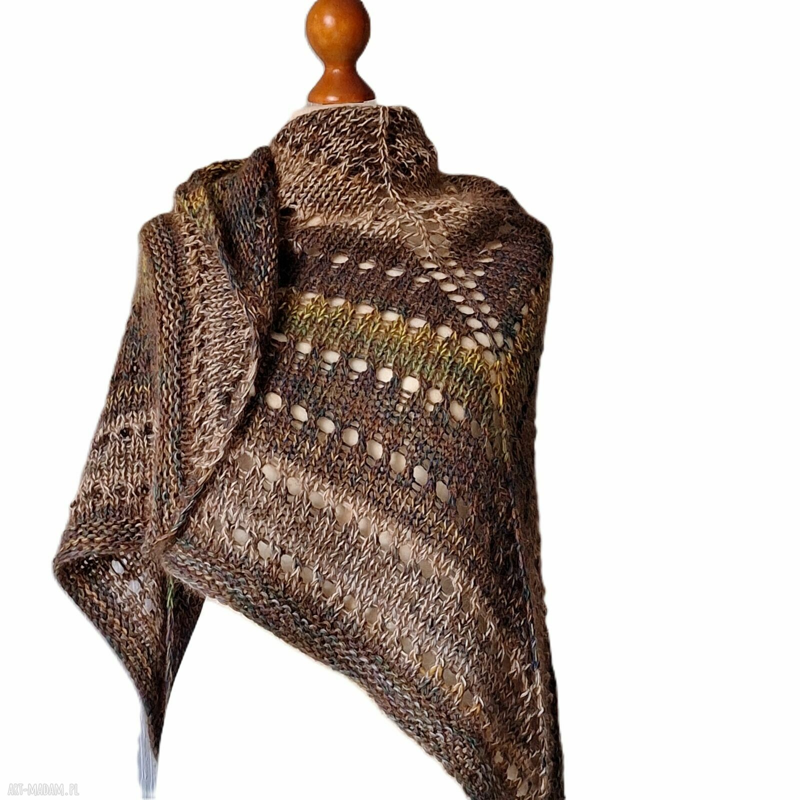 Ręcznie robiona chusta na drutach w czekoladowym miksie 185 x 85 cm