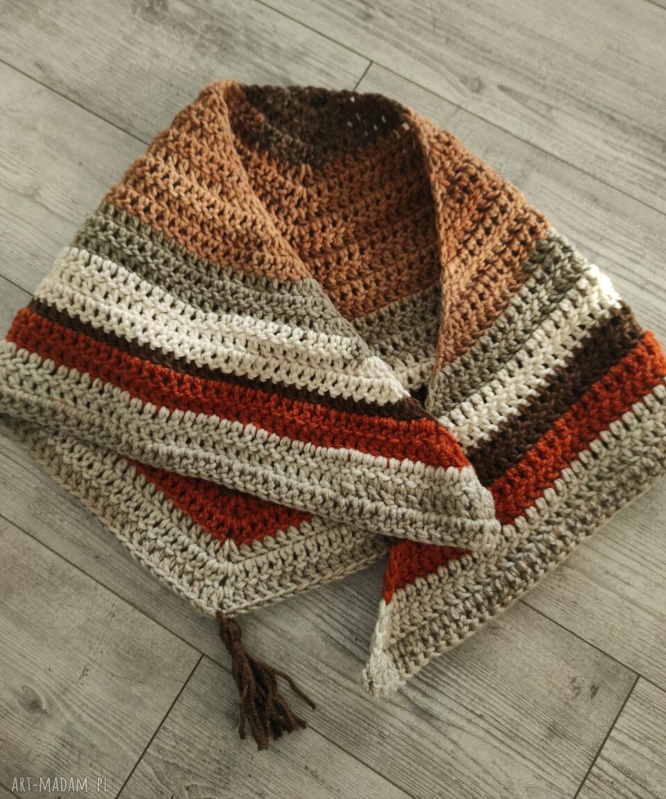 Kolorowa chusta szydełkowa pod szyję - ciepła narzutka handmade (ok. 140/52)