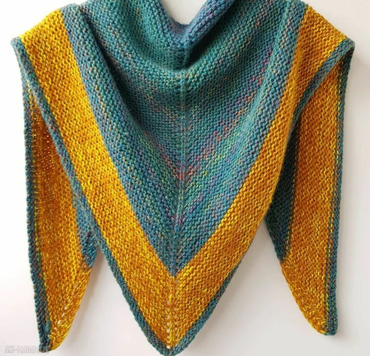 Chusta ręcznie robiona z alpaki i merino - ciepła i przytulna, turkusowo musztardowa