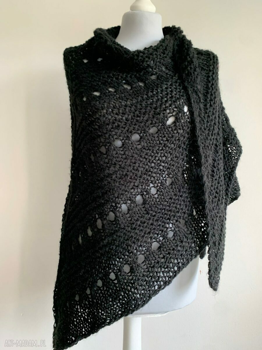 Chusta Romantica czarna - handmade, ręcznie dziergana