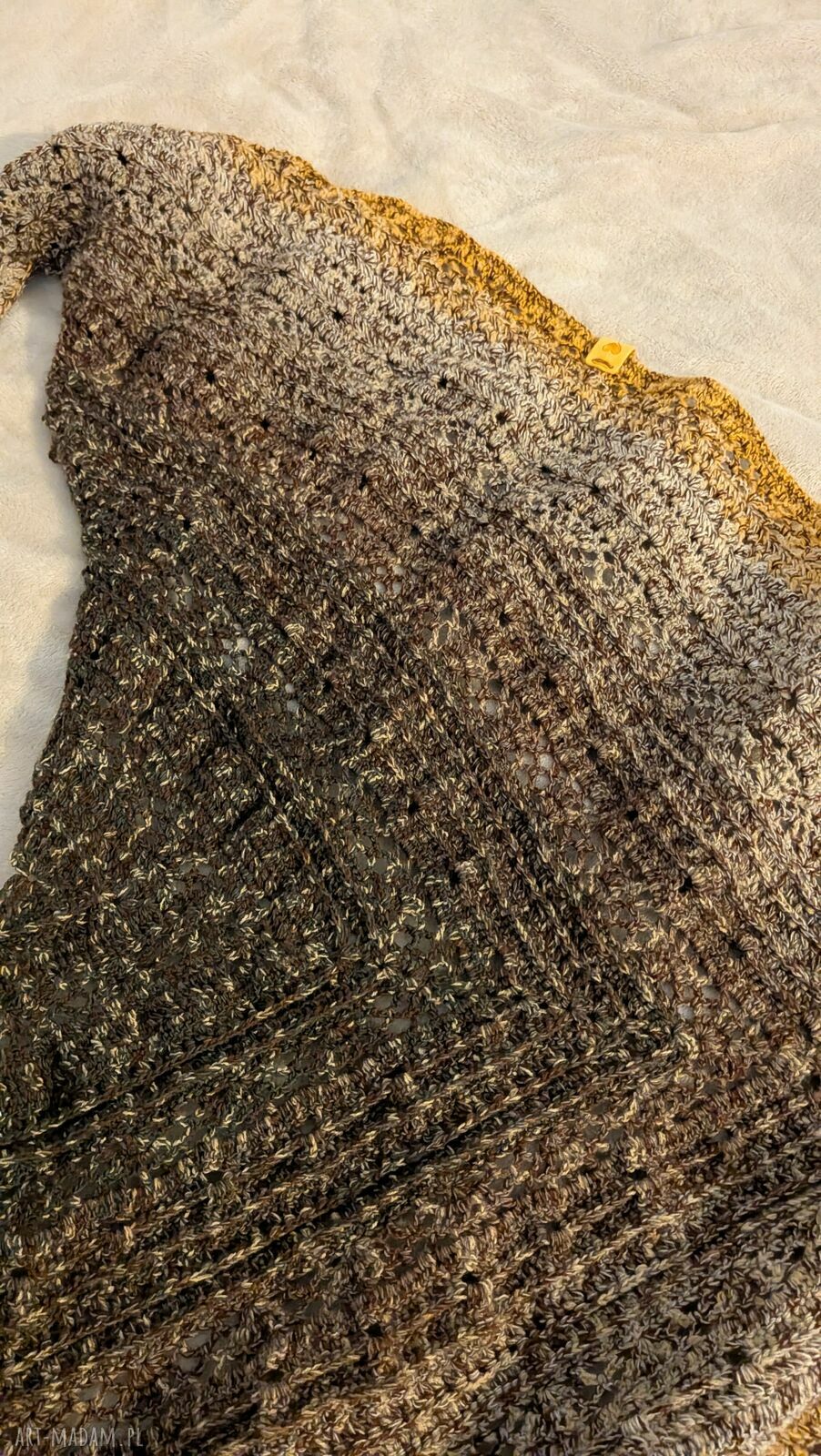 Chusta szydełkowa z merino Kokonek Classic - błękitno-beżowa (handmade)