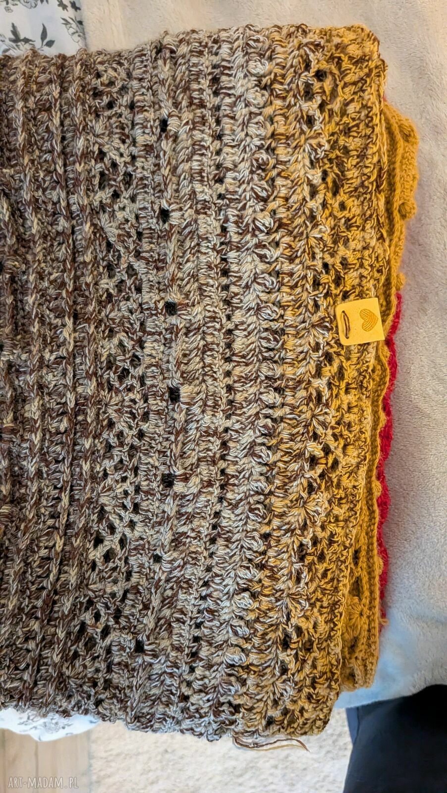 Chusta szydełkowa z merino Kokonek Classic - błękitno-beżowa (handmade)