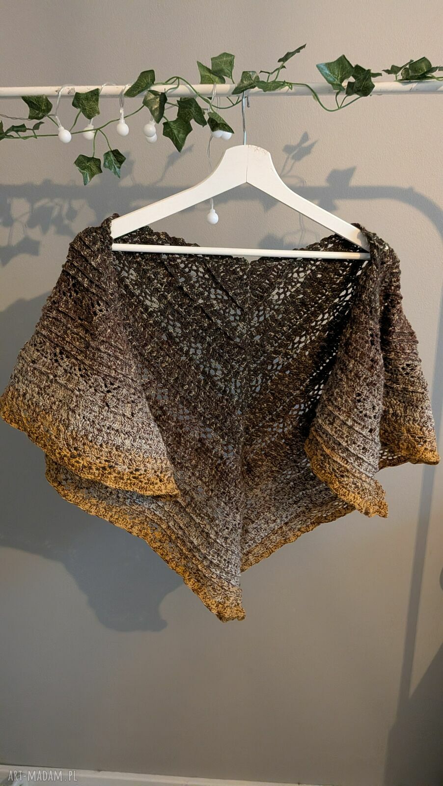 Chusta szydełkowa z merino Kokonek Classic - błękitno-beżowa (handmade)
