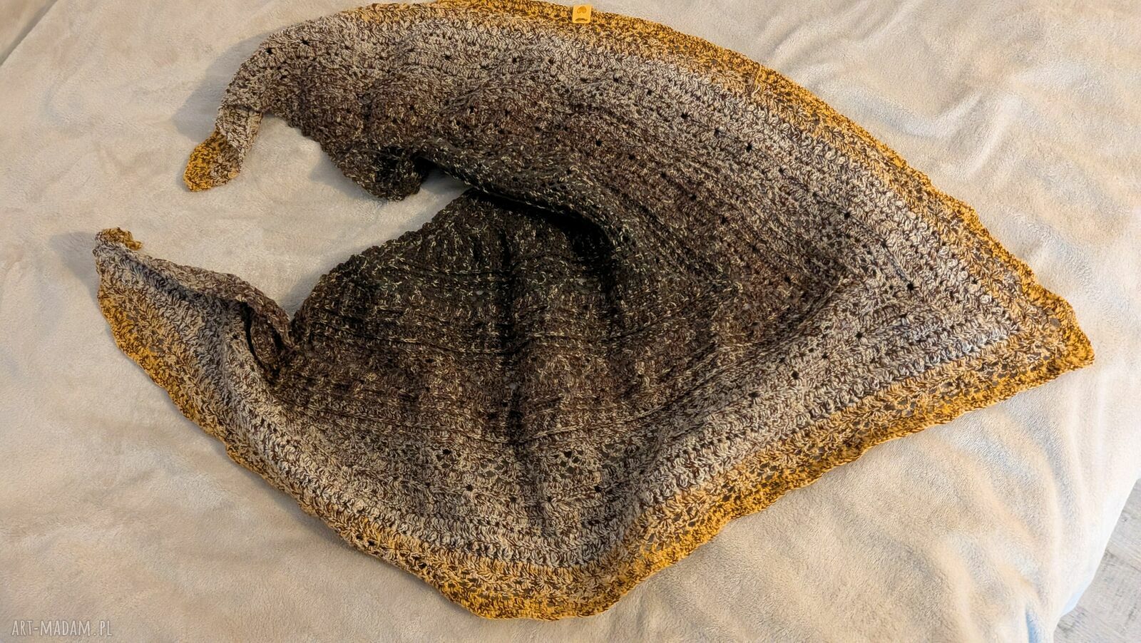 Chusta szydełkowa z merino Kokonek Classic - błękitno-beżowa (handmade)