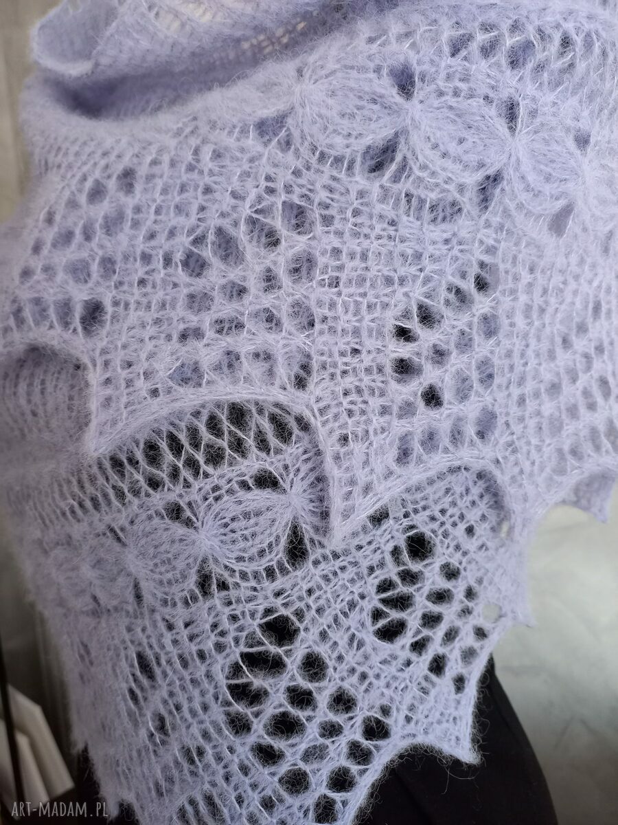 Chusta z alpaki i jedwabiu ręcznie robiona na drutach w kolorze orchidea - rogala 45x170 cm
