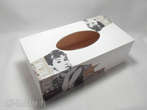 Chustecznik Audrey Hepburn - pudełko na chusteczki decoupage handmade