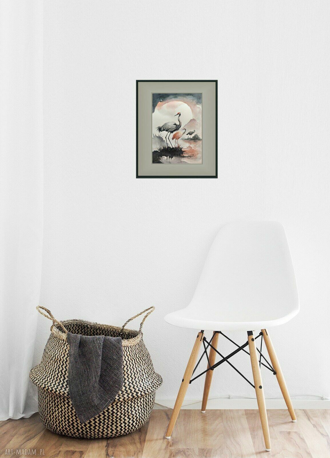 Chwila przed lotem - oryginalna akwarela z żurawiami 24 x 32 cm