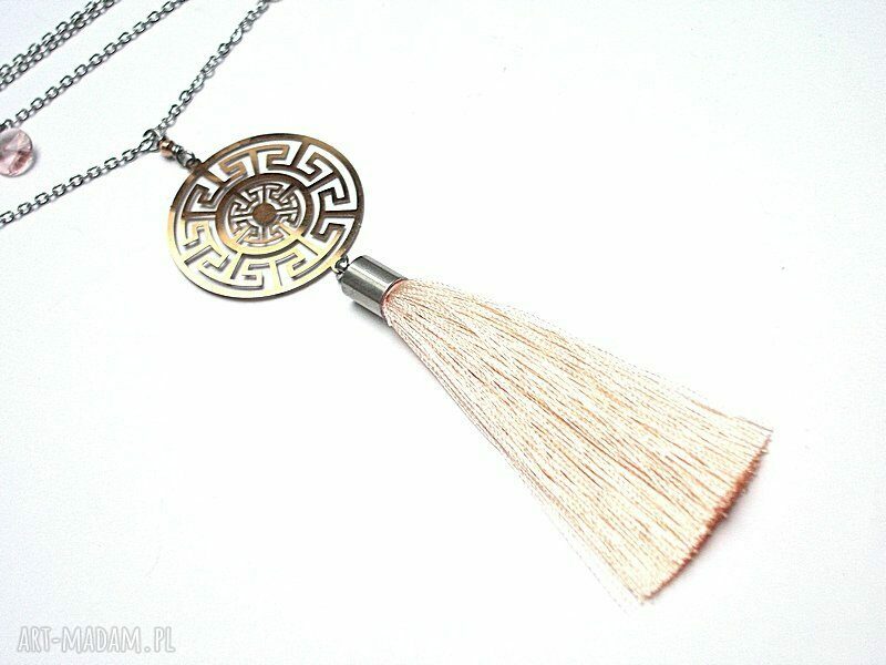 Długi naszyjnik 100 cm Rose Gold filigran z hematytami i satynowym chwostem Alloys Collection